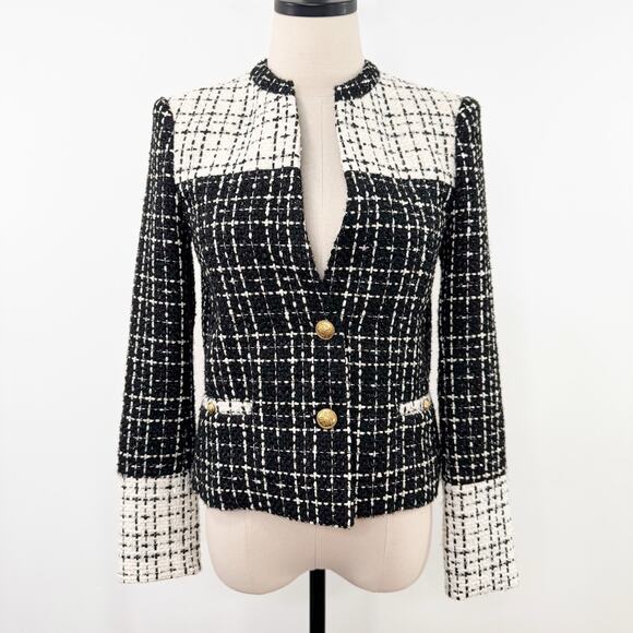 Alice + Olivia Tweed Jadyn Blazer Black White Preppy Office Academia Size 0 - Picture 3 of 15